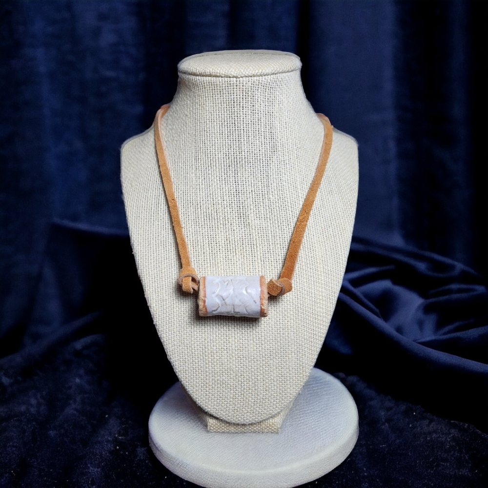 Hand-made Large Clay Bead & Leather cord  Necklace